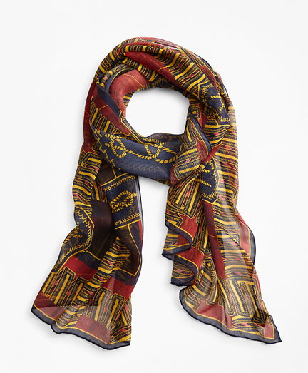 Knot-Print Silk Chiffon Oblong Scarf