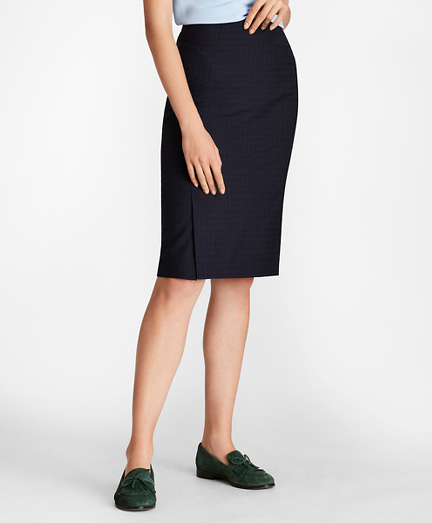Checked Wool Pencil Skirt