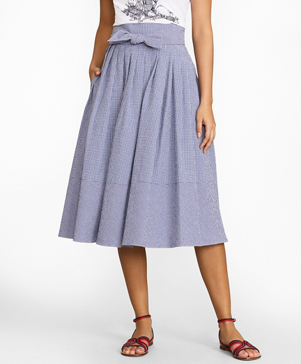 Gingham Seersucker Pleated Skirt