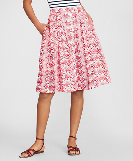 Cotton Eyelet Pleated Skirt