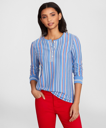 Striped Supima&reg; Cotton Jersey Henley Tunic