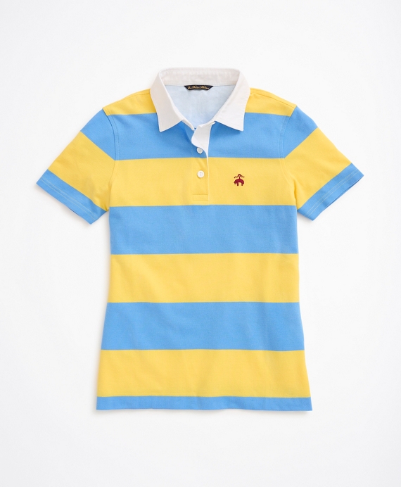Cotton Pique Rugby Stripe Polo Shirt, Light Blue And White Rugby Shirt
