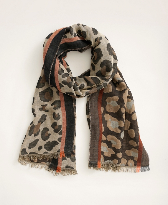 Wool Blend Leopard Print Scarf Brown-Multi