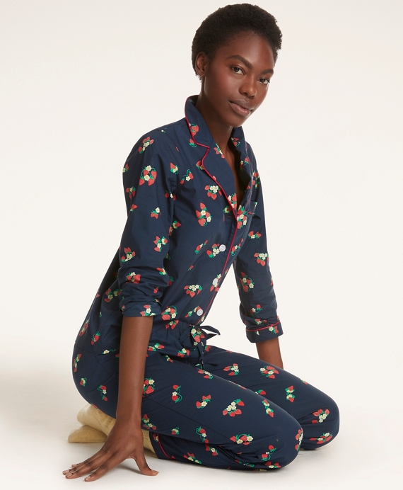 Strawberry Print Supima® Cotton Poplin Pajama Set Navy-Multi