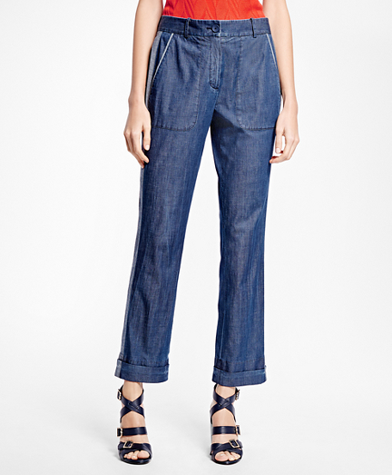 Washed Chambray Cuffed Trousers
