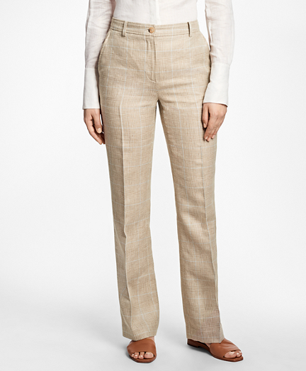 Plaid High-Waisted Wool-Linen Pants