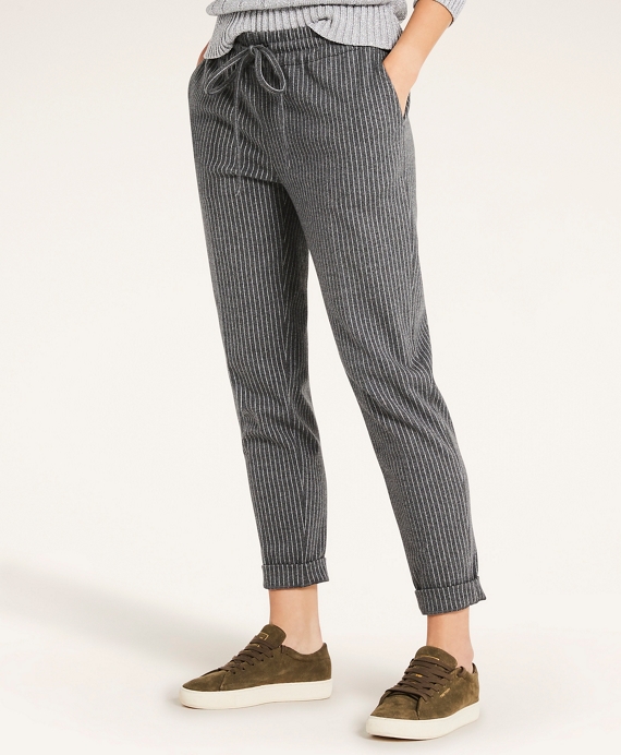 Double Knit Pinstripe Drawstring Pants Grey