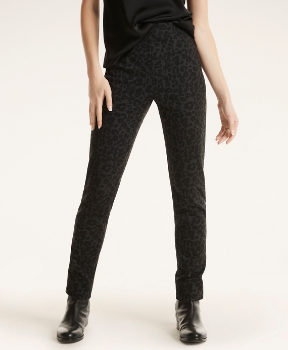 Ponte Leopard Print Pants Black-Grey