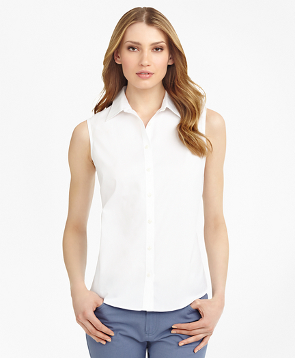 white sleeveless shirt dress
