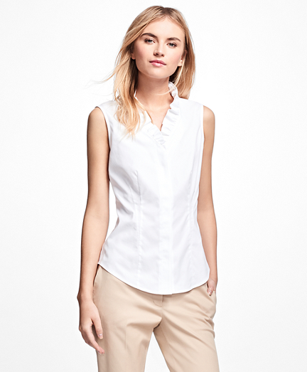 white sleeveless ruffle top