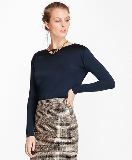 Mixed-Media Stretch Silk Charmeuse Blouse