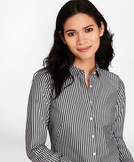 Non-Iron Striped Stretch-Cotton Poplin Fitted Shirt