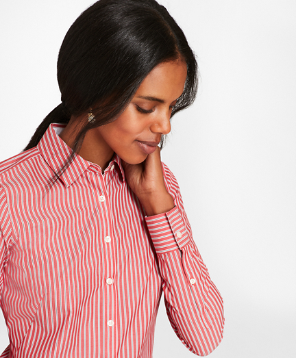 Non-Iron Striped Stretch-Cotton Poplin Fitted Shirt