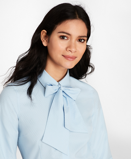 Non-Iron Tailored-Fit Dobby Cotton Bow-Neck Shirt