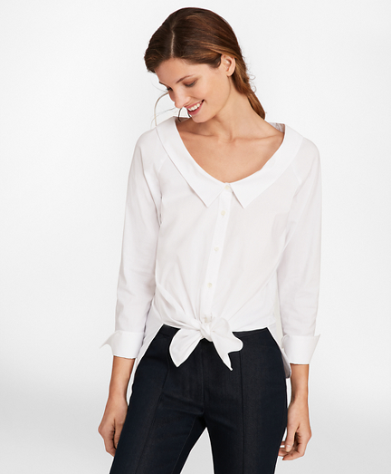 Portrait Collar Stretch-Cotton Shirt