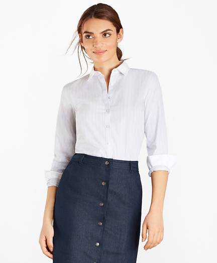 Non-Iron Striped Supima&reg; Cotton Stretch Poplin Fitted Shirt
