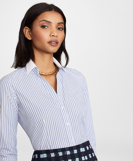 Cotton Poplin Contrast-Collar Fitted 