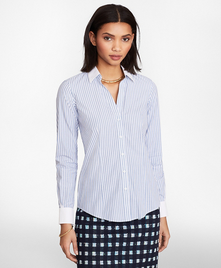 Non-Iron Striped Supima® Cotton Poplin Contrast-Collar Fitted Shirt ...