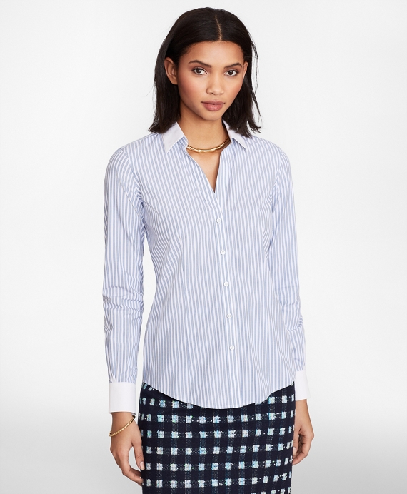 Non-Iron Striped Supima® Cotton Poplin Contrast-Collar Fitted Shirt ...