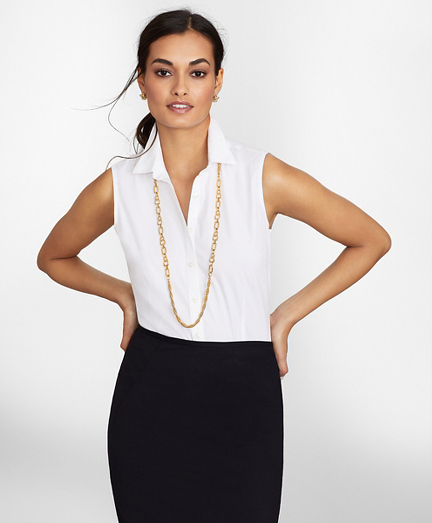 NonIron Stretch Supima® Cotton Fitted Sleeveless Dress Shirt Brooks Brothers