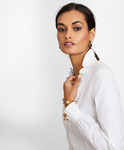 Non-Iron Stretch Supima&reg; Cotton Ruffle Pinpoint Oxford Dress Shirt