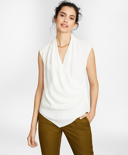 Draped Crepe Faux-Wrap Blouse