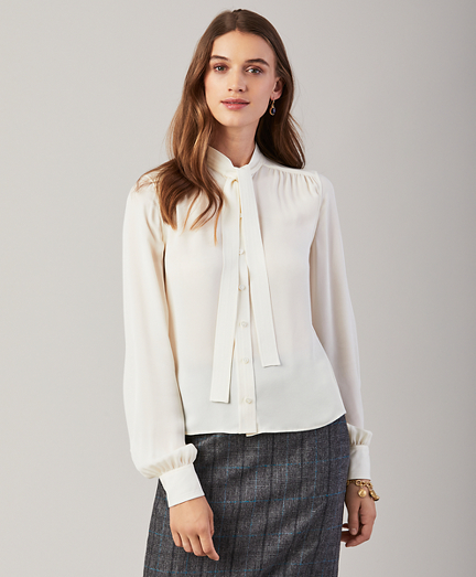 Silk Georgette Bow-Neck Blouse - Brooks Brothers