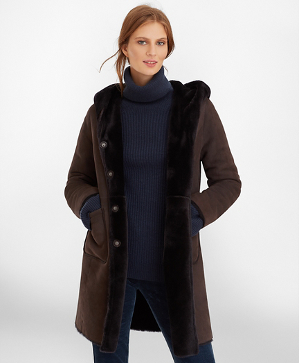 Shearling Hooded Coat - Brooks Brothers