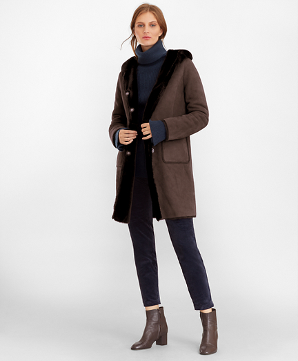 Shearling Hooded Coat - Brooks Brothers
