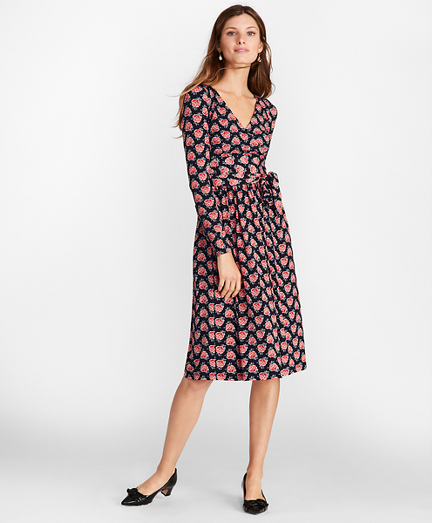 Rose-Print Jersey Faux Wrap Dress 