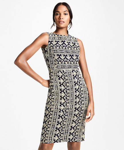 Embroidered Cotton Corduroy Sheath Dress