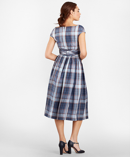 blue plaid overall dress