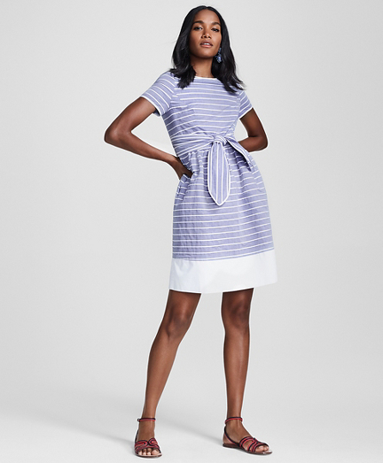 blue and white striped cotton dress