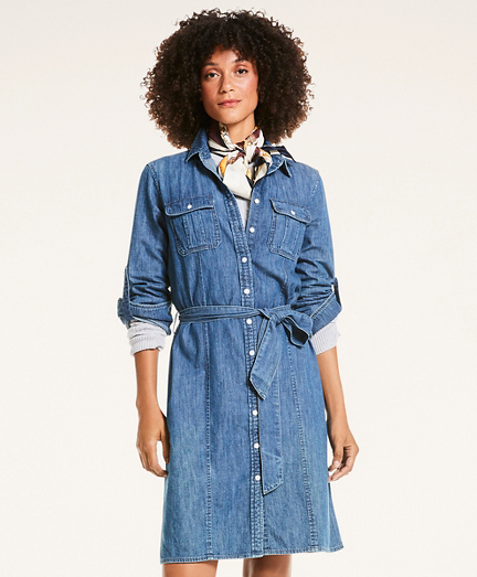 Cotton Chambray Button-Up Shirt Dress - Brooks Brothers