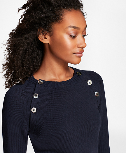 Button-Shoulder Cotton-Blend Sweater