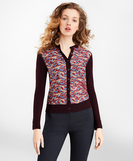 Deer-Print Mixed-Media Cardigan