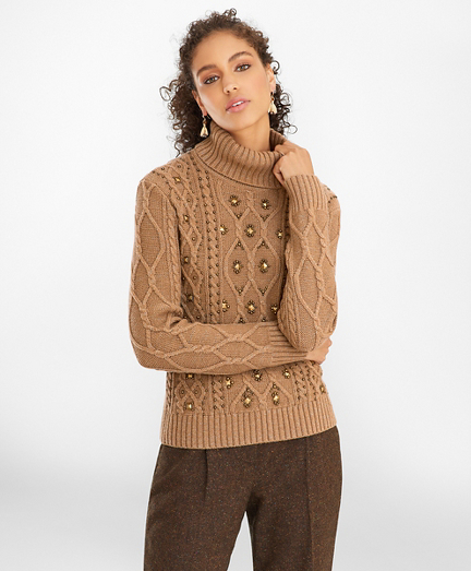 Beaded Cable-Knit Sweater