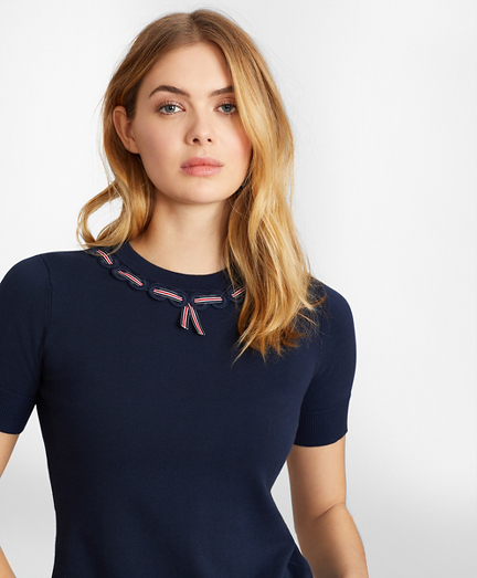 Grosgrain-Trimmed Cotton Short-Sleeve Shell