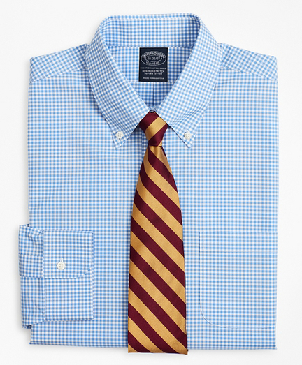 Stretch Big & Tall Dress Shirt, Non-Iron Poplin Button-Down Collar Gingham