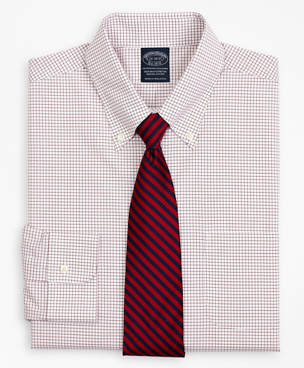 Stretch Big & Tall Dress Shirt, Non-Iron Poplin Button-Down Collar Small Grid Check